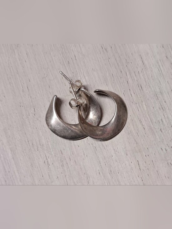 Jewelry - Vintage Sterling Silver Crescent Hoop Earrings